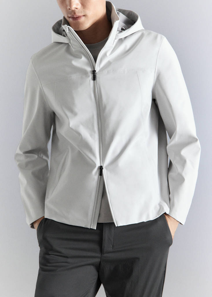 Water-repellent bomber jacket with detachable hood — Ice Grey
