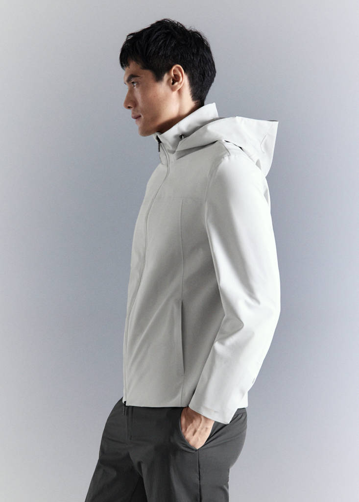 Water-repellent bomber jacket with detachable hood — Ice Grey