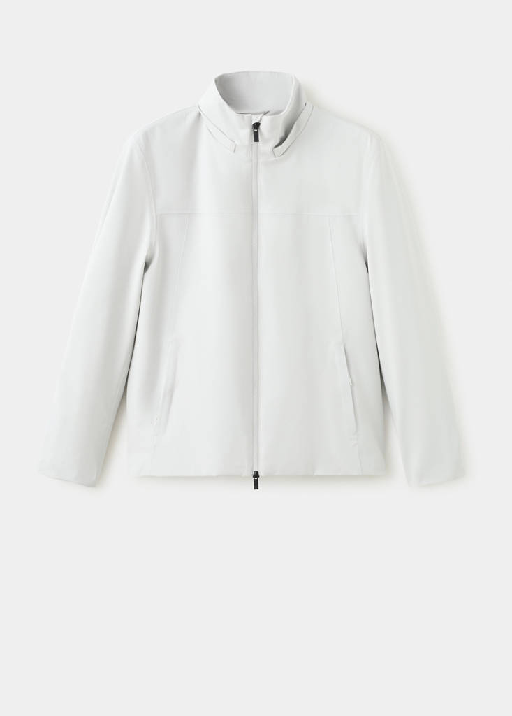 Water-repellent bomber jacket with detachable hood — Ice Grey