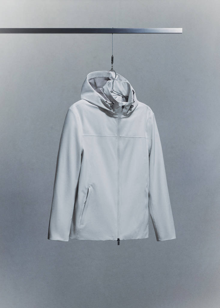 Water-repellent bomber jacket with detachable hood — Ice Grey