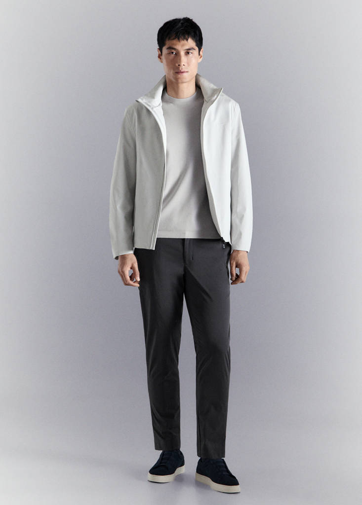 Water-repellent bomber jacket with detachable hood — Ice Grey