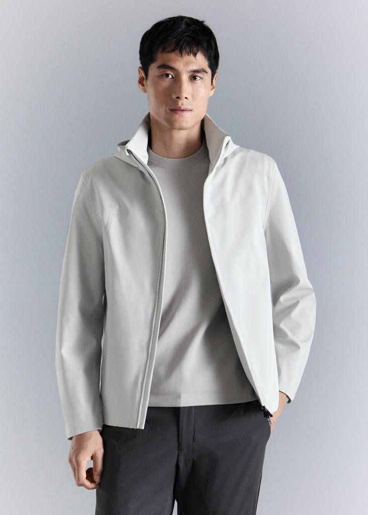 Water-repellent bomber jacket with detachable hood — Ice Grey