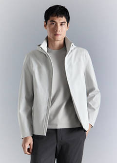 Water-repellent bomber jacket with detachable hood — Ice Grey 12