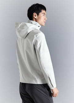 Water-repellent bomber jacket with detachable hood — Ice Grey 14
