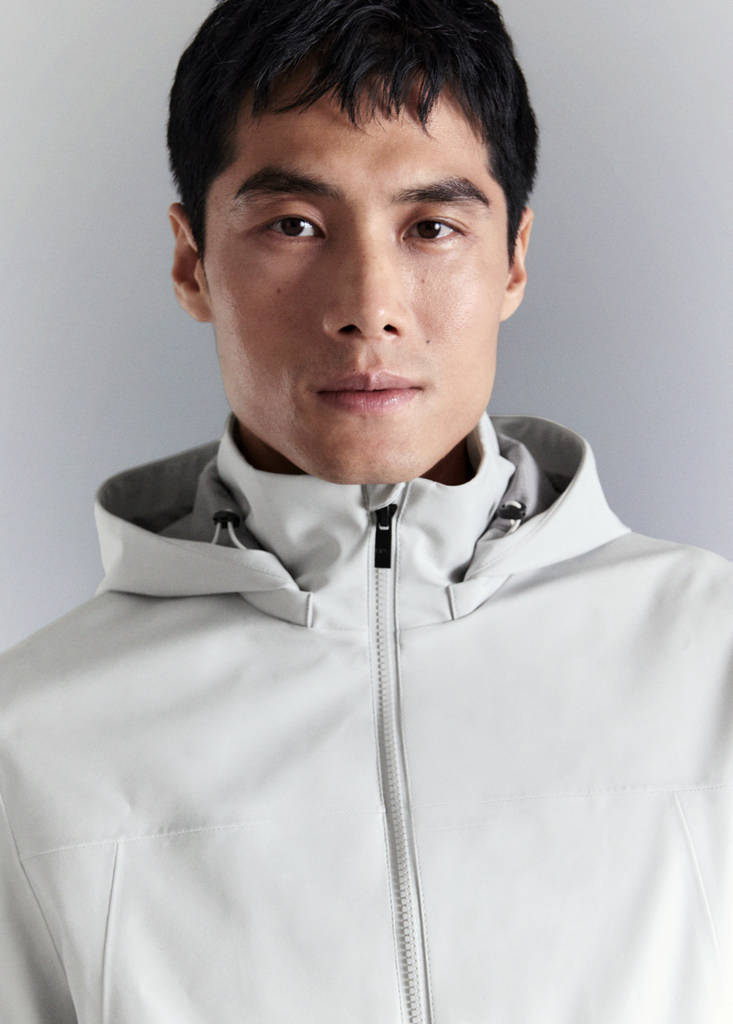 Water-repellent bomber jacket with detachable hood — Ice Grey