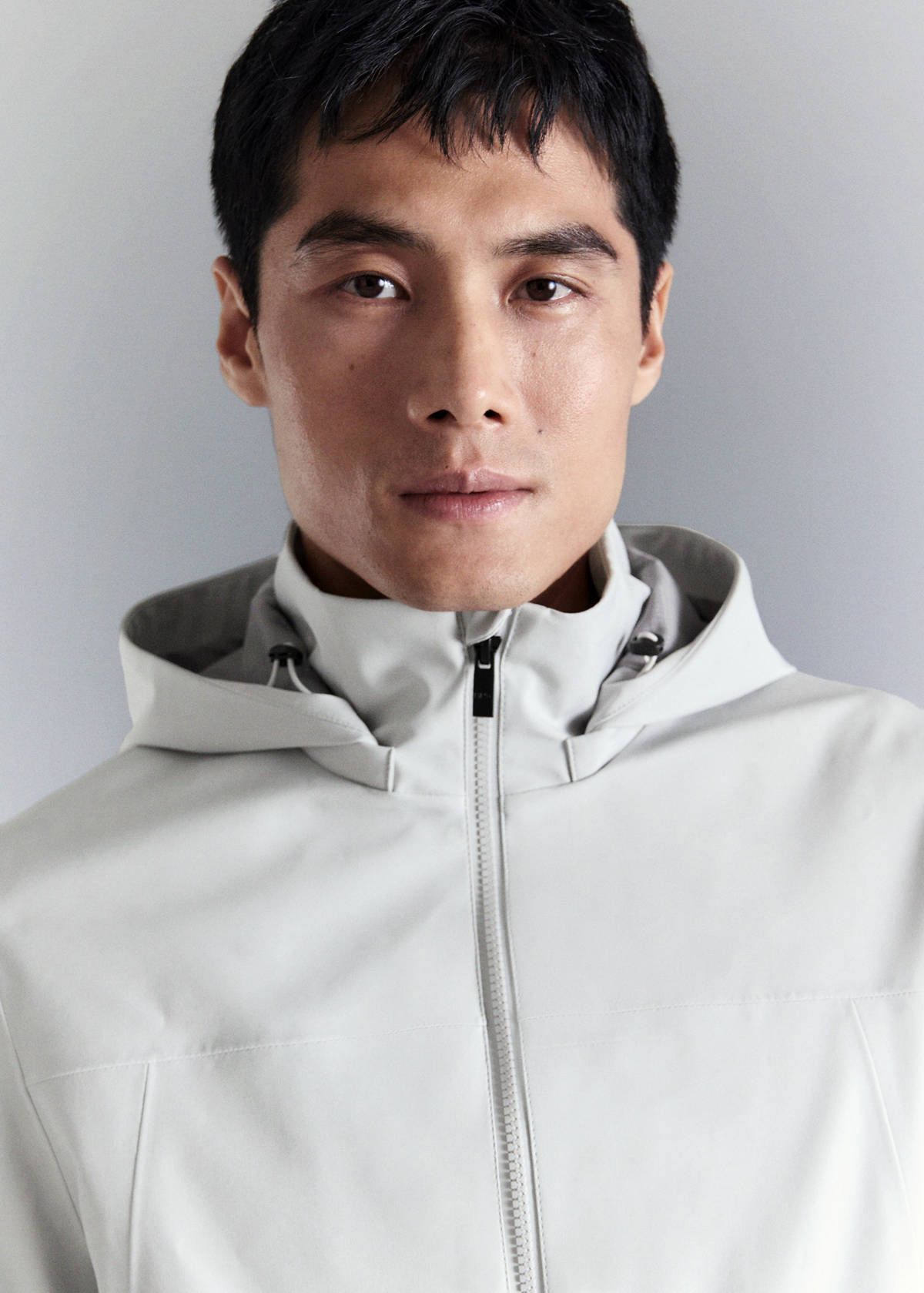 Water-repellent bomber jacket with detachable hood — Ice Grey
