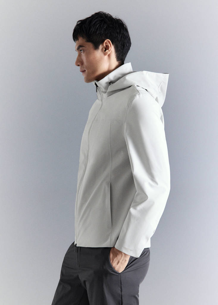 Water-repellent bomber jacket with detachable hood — Ice Grey