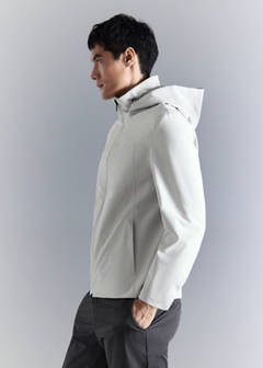 Water-repellent bomber jacket with detachable hood — Ice Grey 16