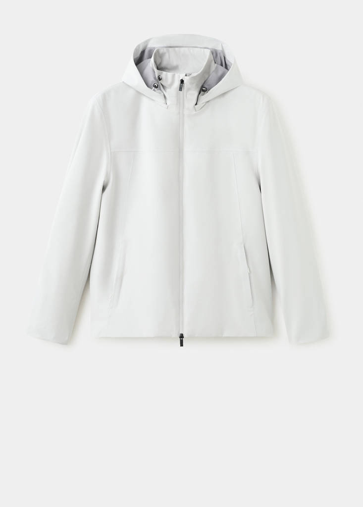 Water-repellent bomber jacket with detachable hood — Ice Grey