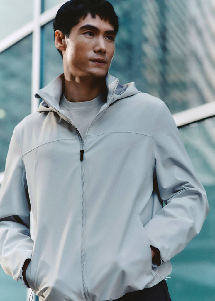 Water-repellent bomber jacket with detachable hood — Ice Grey
