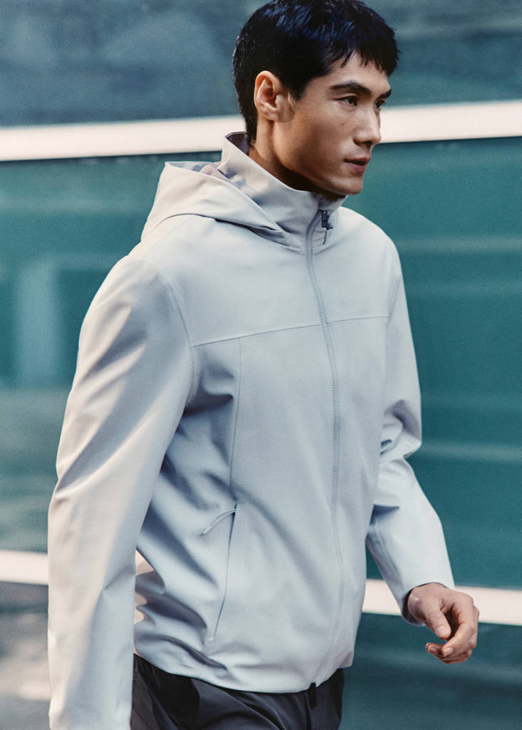 Water-repellent bomber jacket with detachable hood — Ice Grey