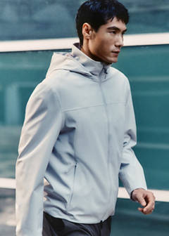 Water-repellent bomber jacket with detachable hood — Ice Grey 7