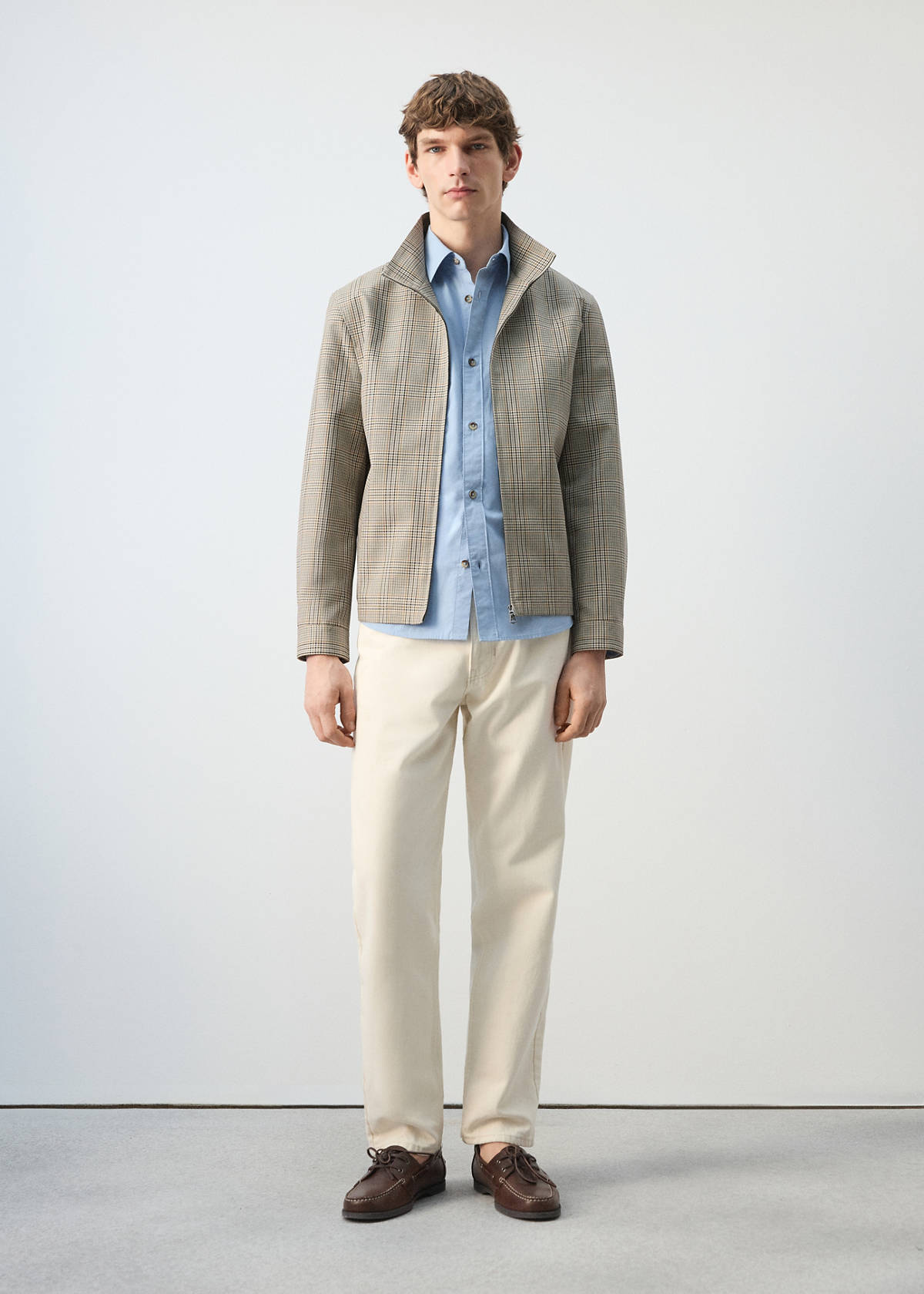Prince of Wales check jacket with funnel neck