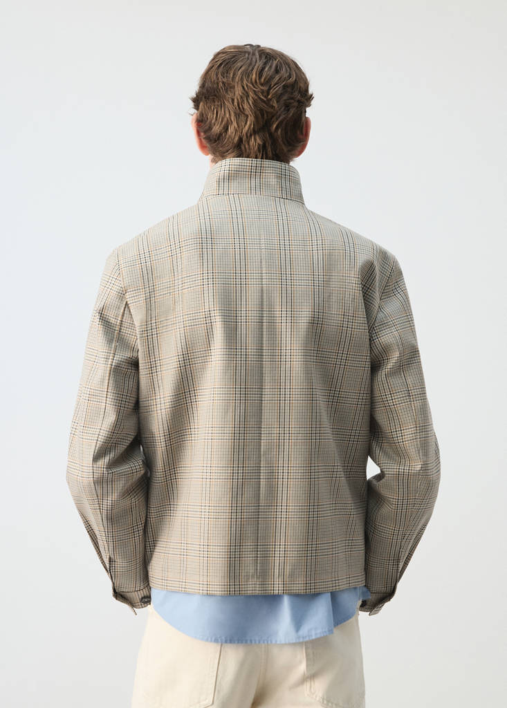 Prince of Wales check jacket with funnel neck — Grey
