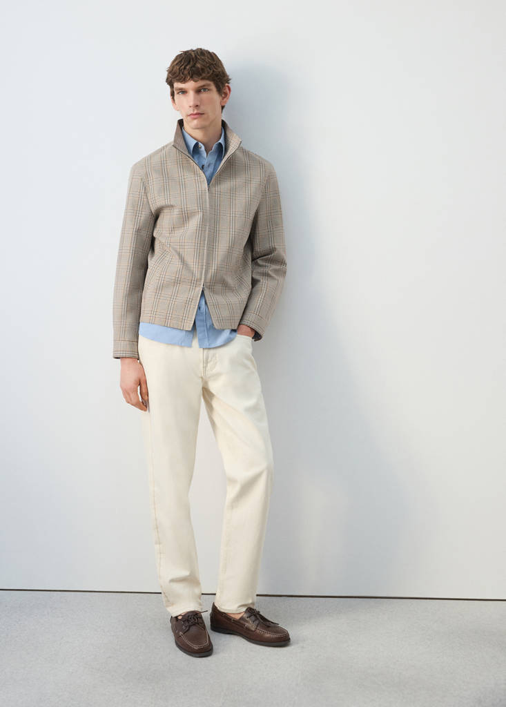 Prince of Wales check jacket with funnel neck — Grey