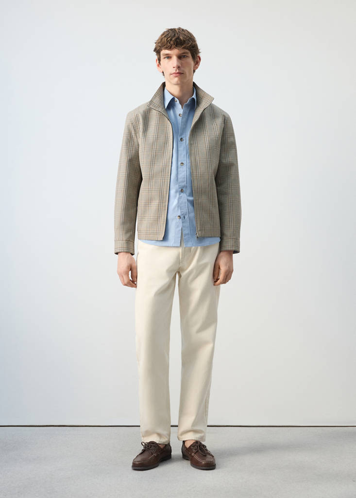 Prince of Wales check jacket with funnel neck — Grey