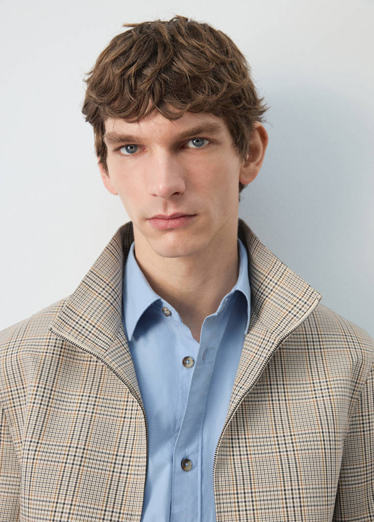 Prince of Wales check jacket with funnel neck — Grey