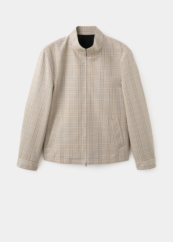 Prince of Wales check jacket with funnel neck — Grey