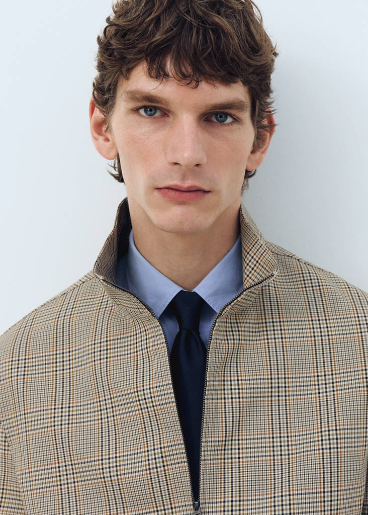 Prince of Wales check jacket with funnel neck — Grey