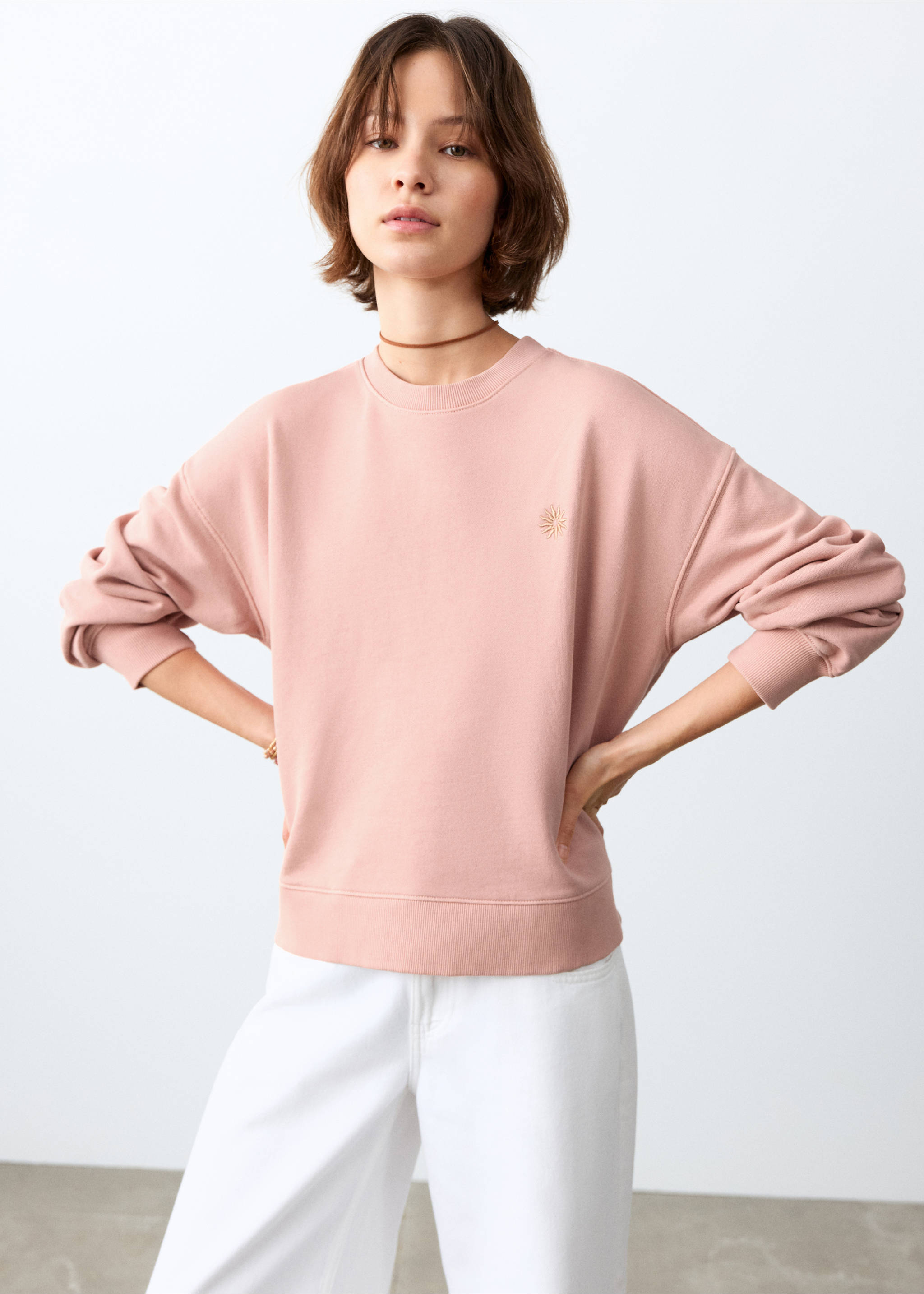 Sweat-shirt coton imprimé - Plan moyen, Pêche. Ref: 27024416-00.