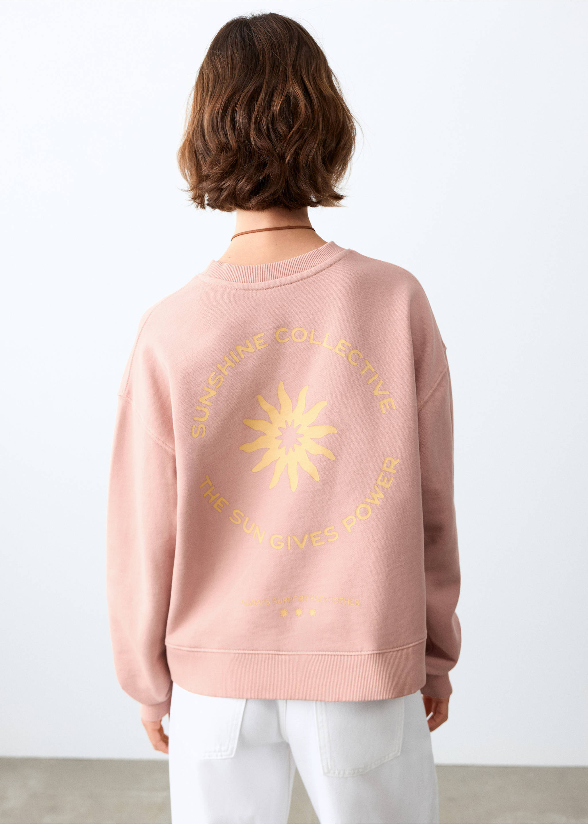 Sweat-shirt coton imprimé - Verso de l’article, Pêche. Ref: 27024416-00.