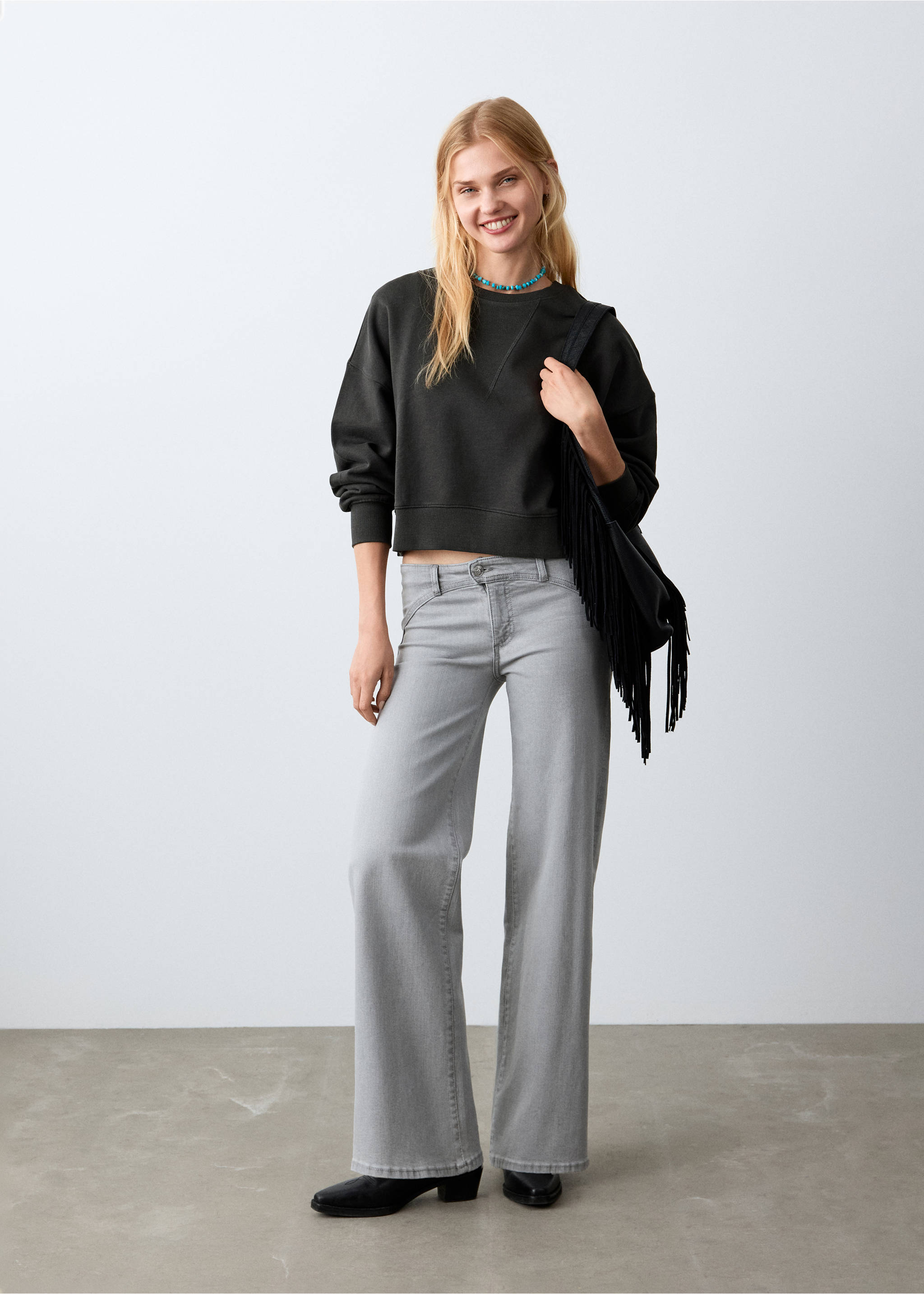 Sweat-shirt crop coton - Plan général, Gris anthracite. Ref: 27024418-00.