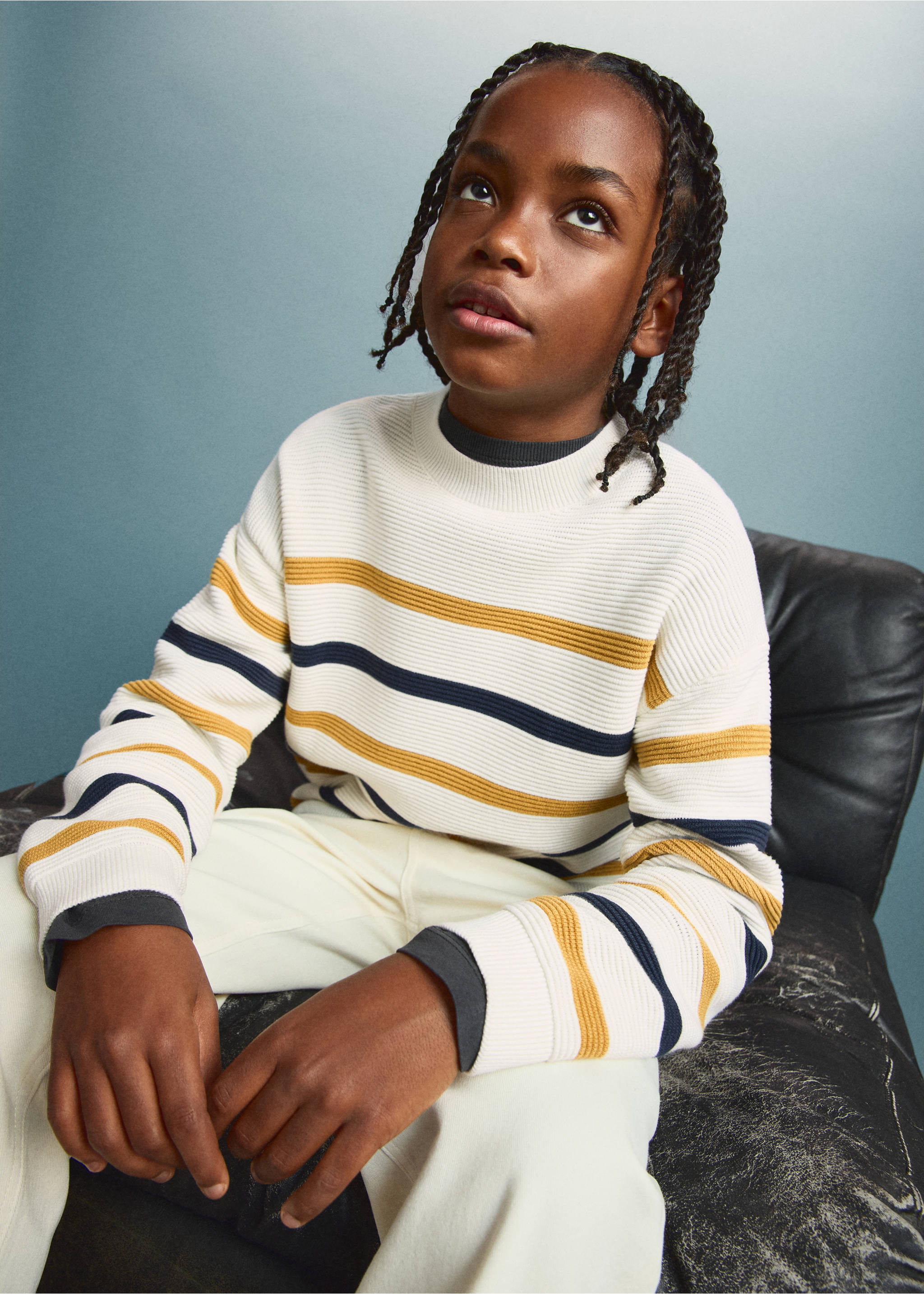 Jersey algodón rayas - Plano medio, Mostaza. Ref: 27024419-00.