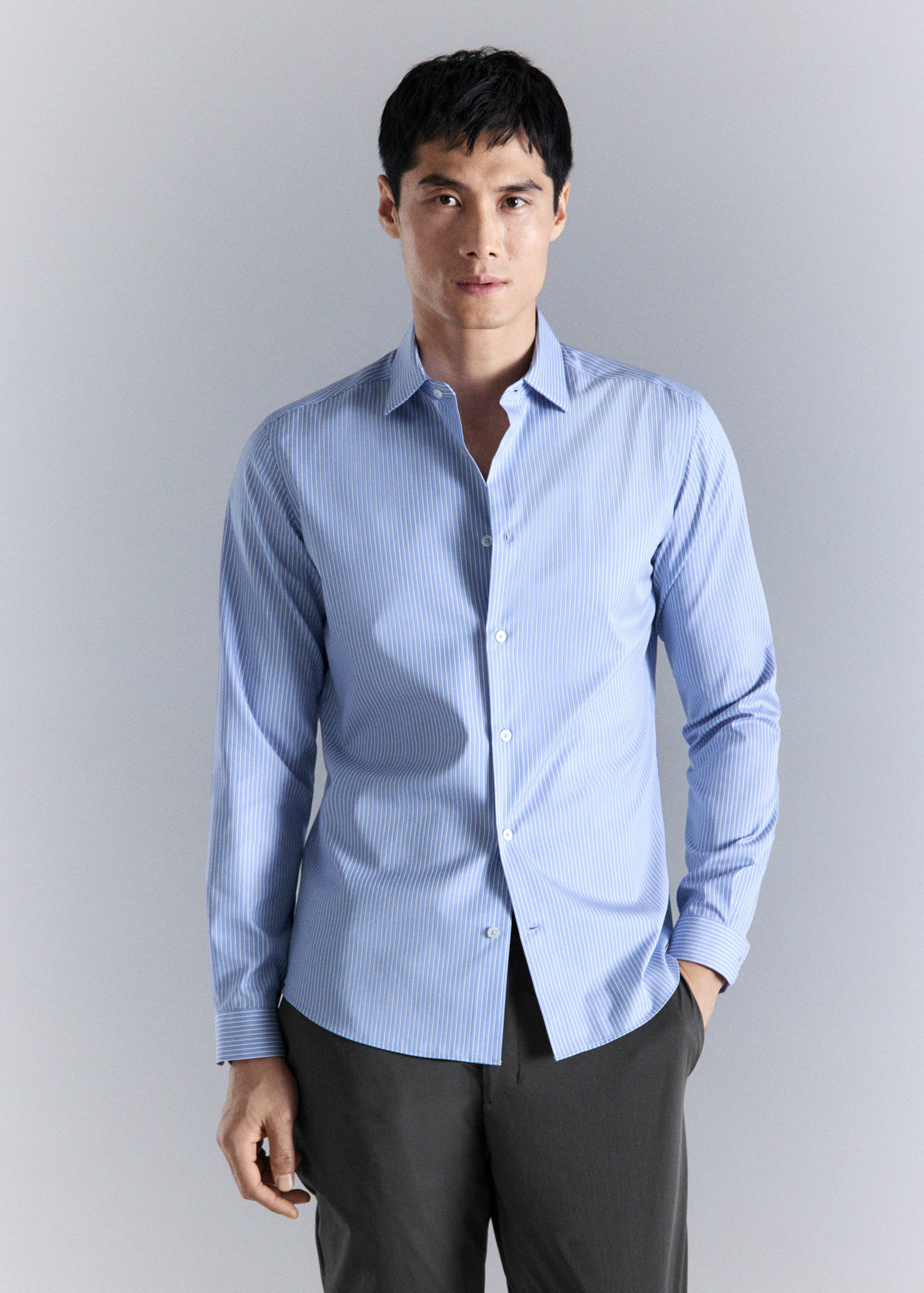 Camisa algodón comfort stretch non-iron rayas - Plano medio