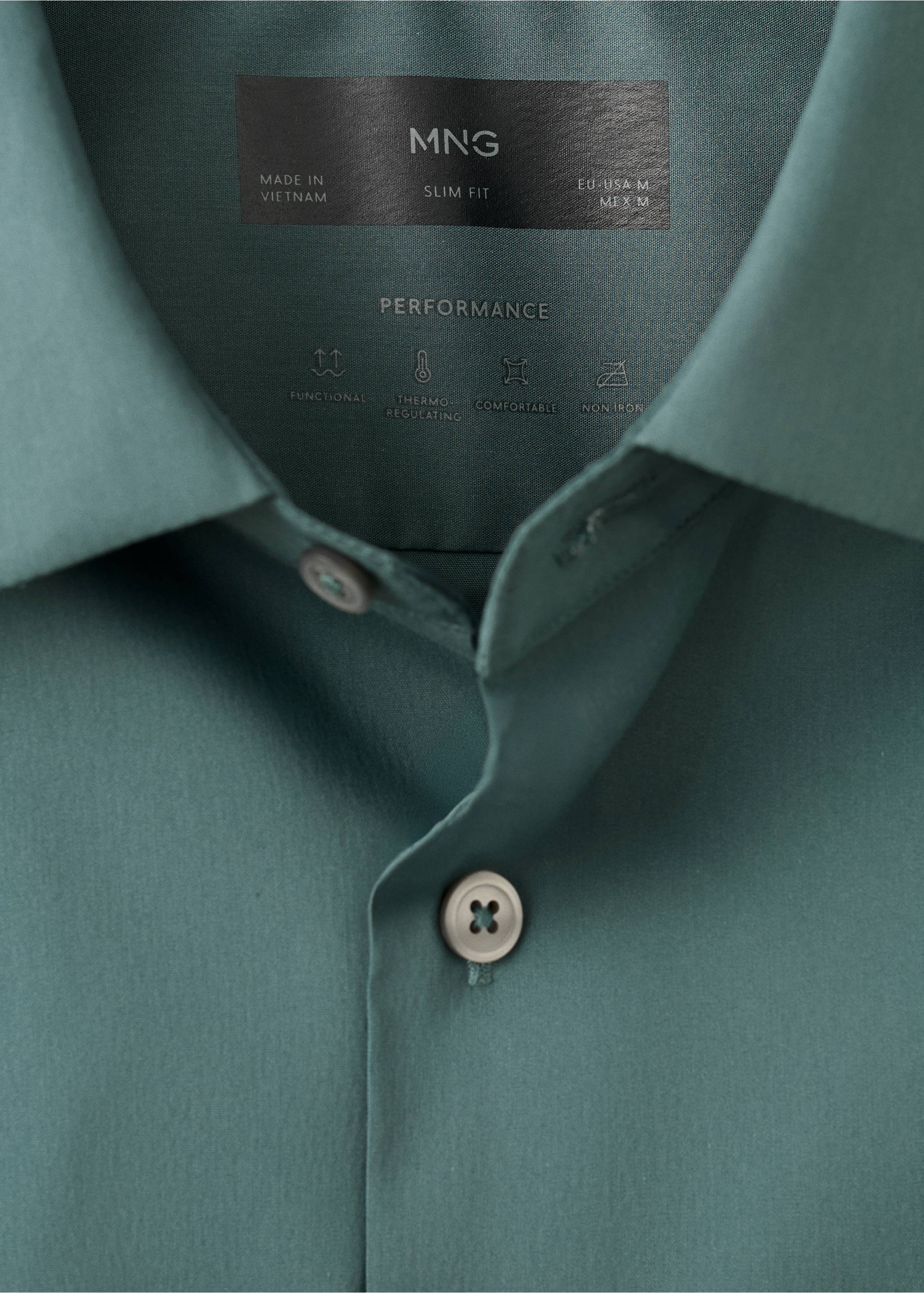 Camisa algodón comfort stretch non-iron - Detalle del artículo 8, Verde medio. Ref: 27024424-00.