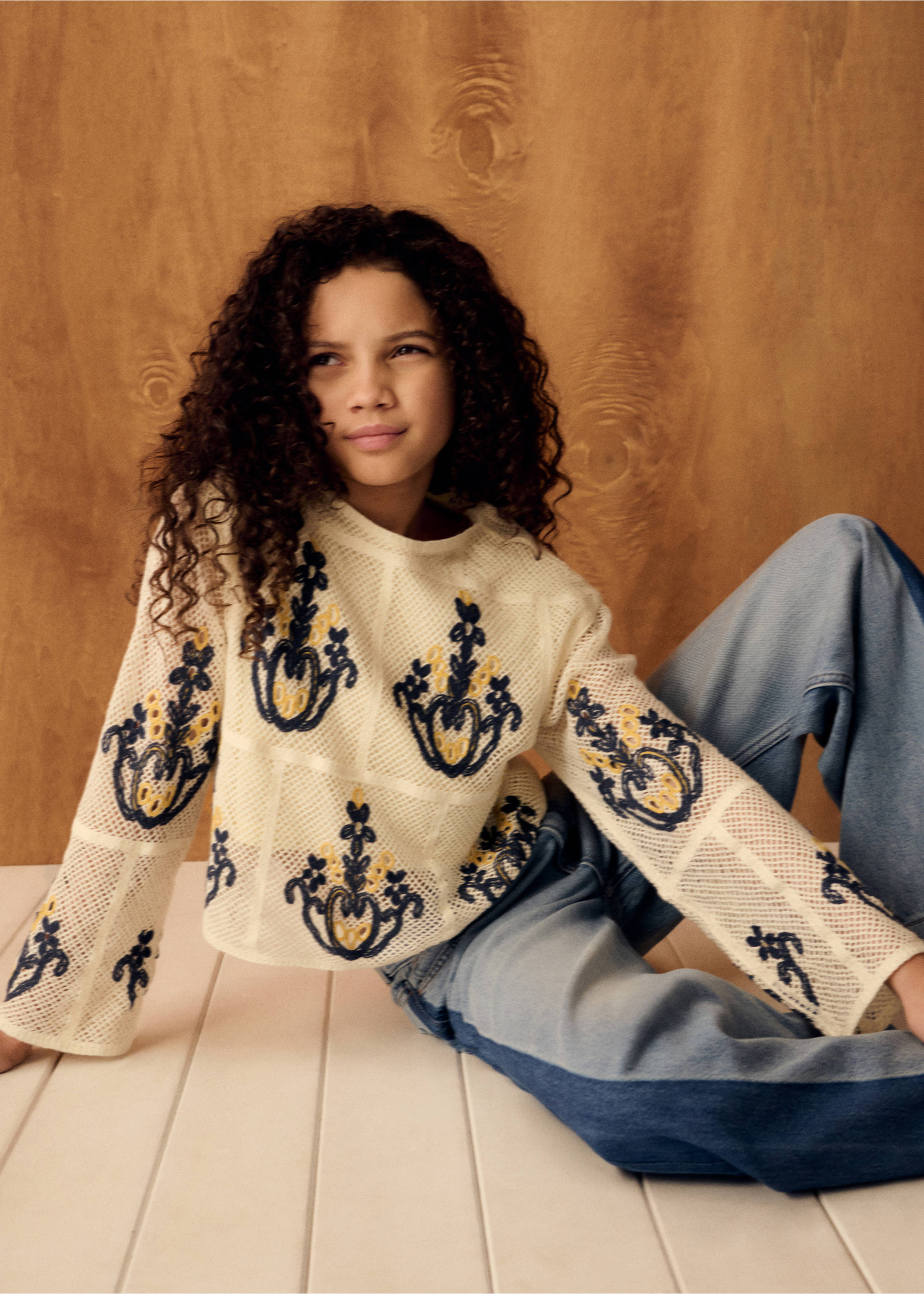 Openwork sweater with embroidered details - General plane, Ecru. Ref: 27024425-00.