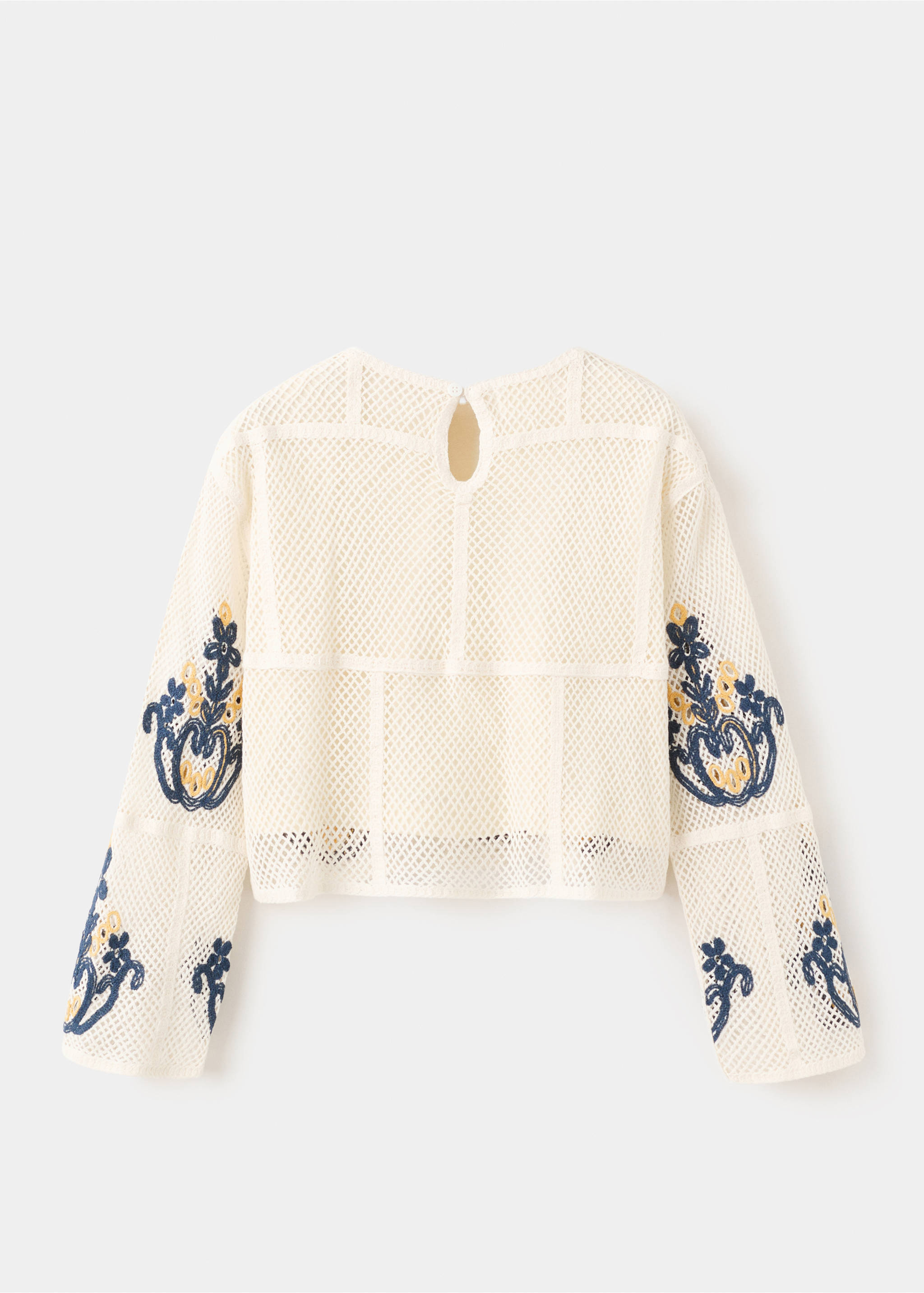 Openwork sweater with embroidered details - Reverse of the article, Ecru. Ref: 27024425-00.