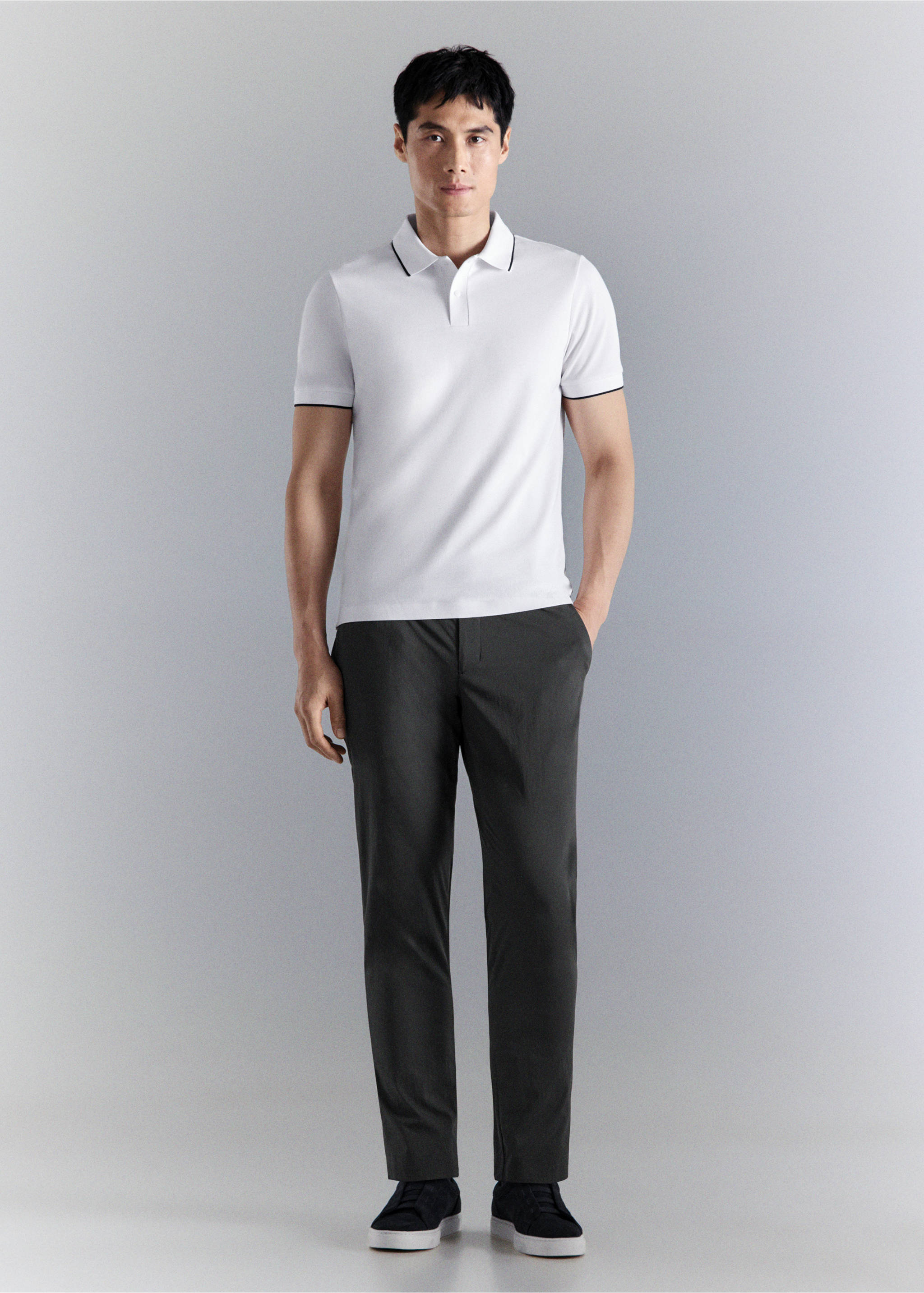 Polo piqué comfort stretch Coolmax ® - Plan général, Blanc. Ref: 27024426-00.