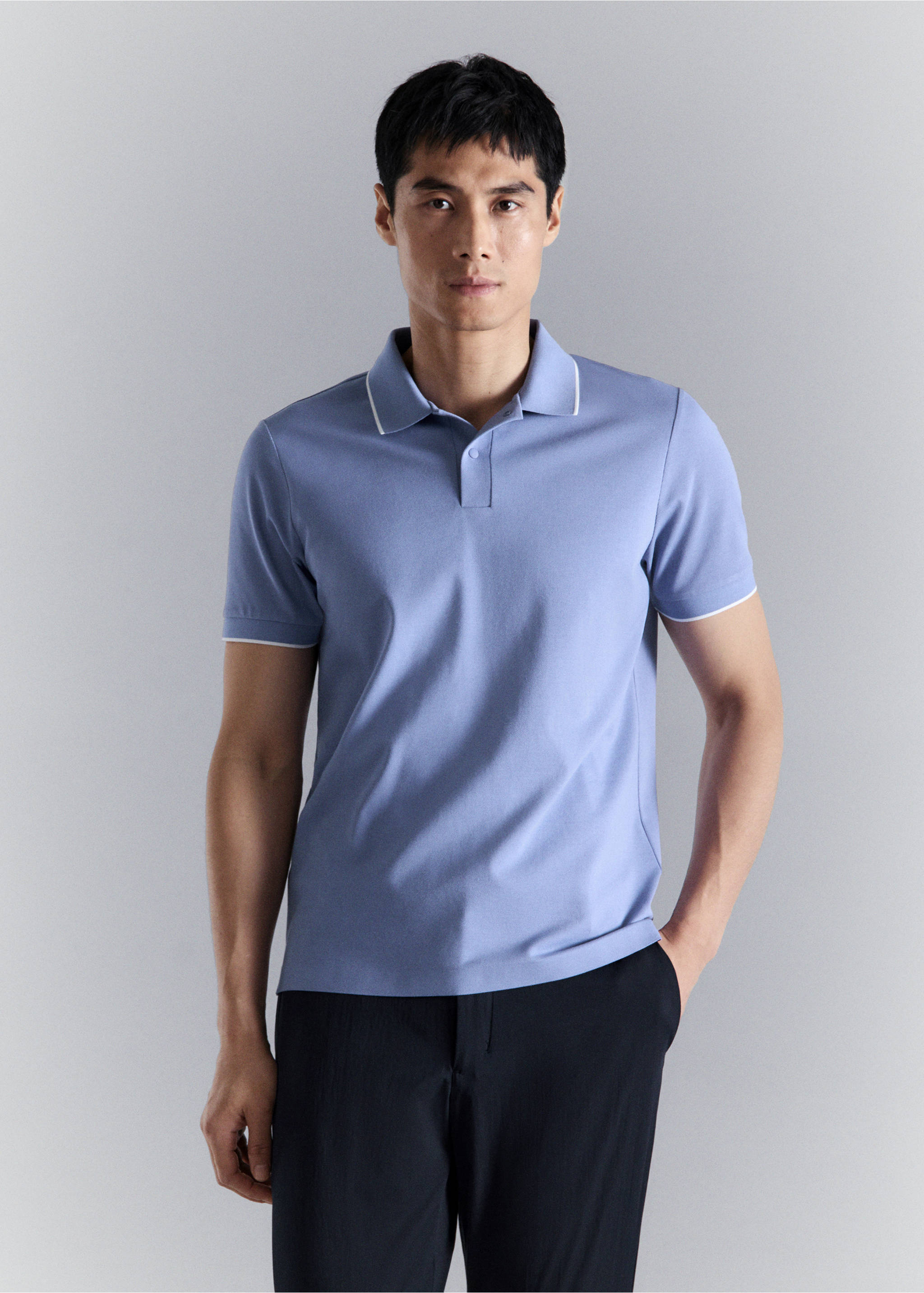 Polo piqué comfort stretch Coolmax ® - Plan moyen, Bleu porcelaine. Ref: 27024426-00.