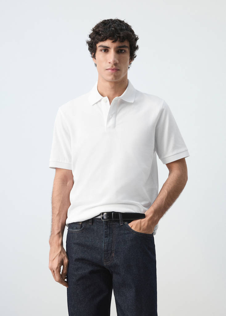 Regular-fit cotton piqué polo shirt — White
