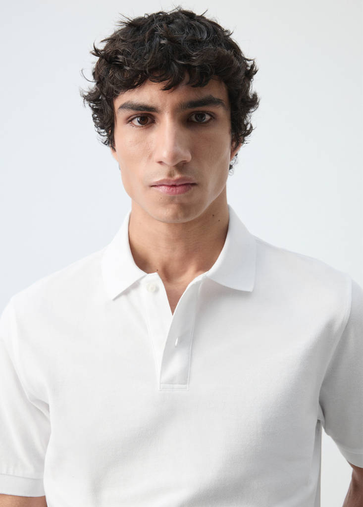 Regular-fit cotton piqué polo shirt — White