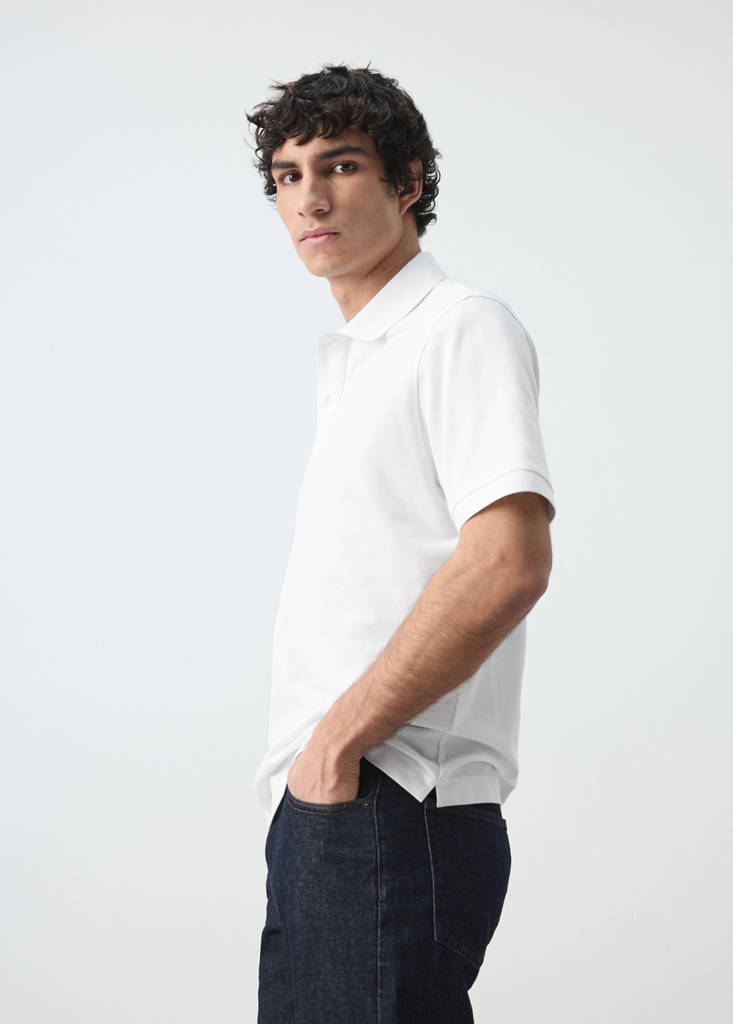 Regular-fit cotton piqué polo shirt — White
