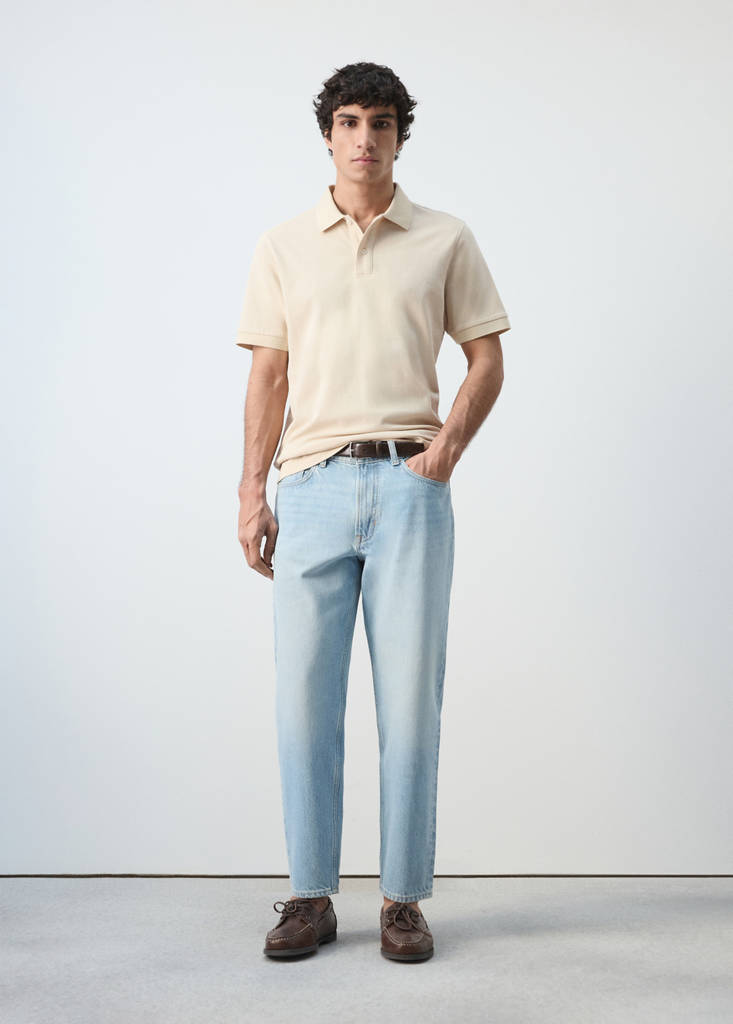 Regular-fit cotton piqué polo shirt — Sand