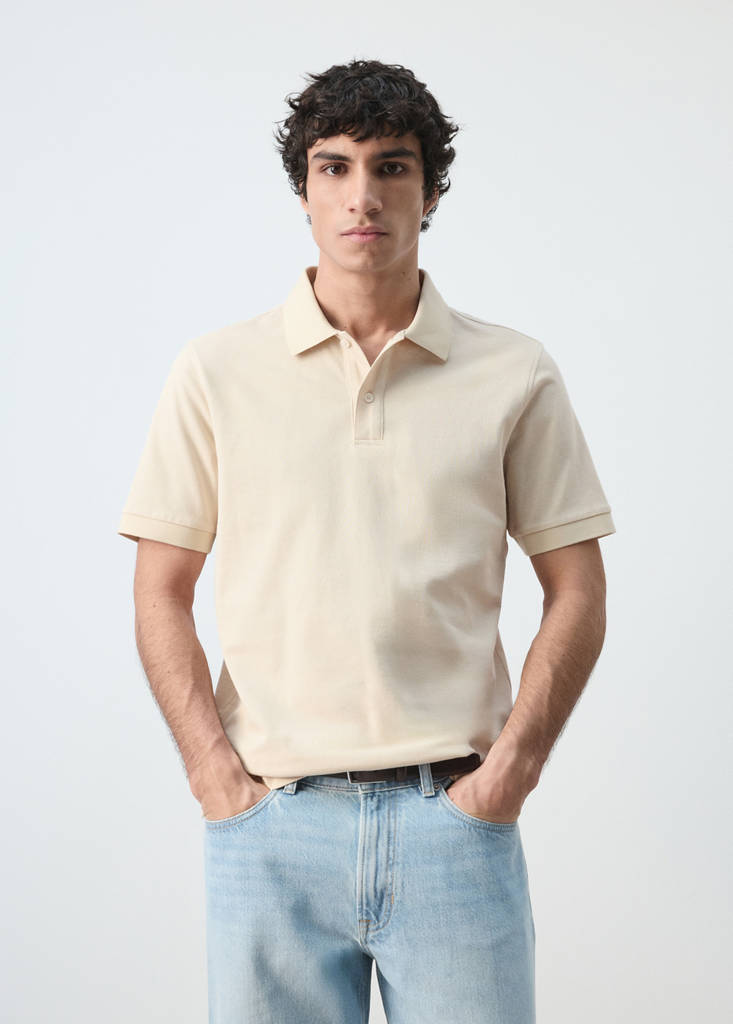 Regular-fit cotton piqué polo shirt — Sand