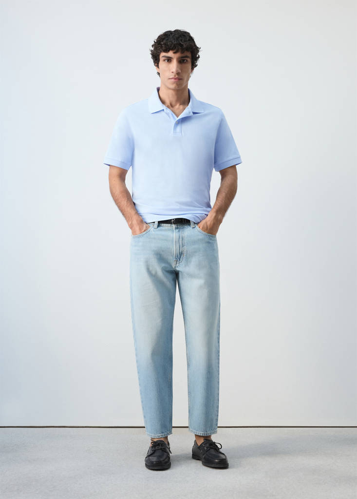 Regular-fit cotton piqué polo shirt — Sky Blue