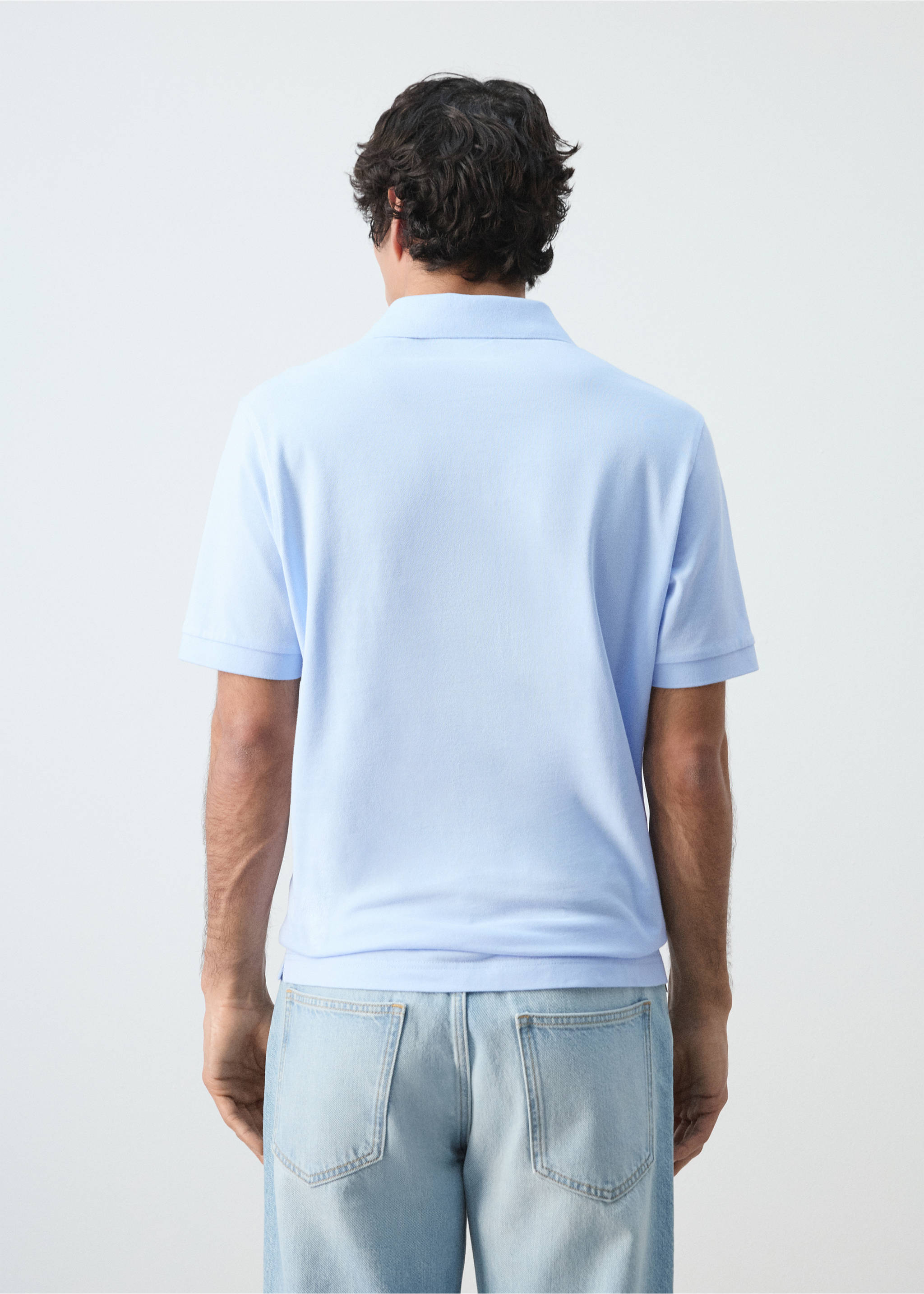 Regular-fit cotton piqué polo shirt - Reverse of the article, Sky Blue. Ref: 27024427-00.