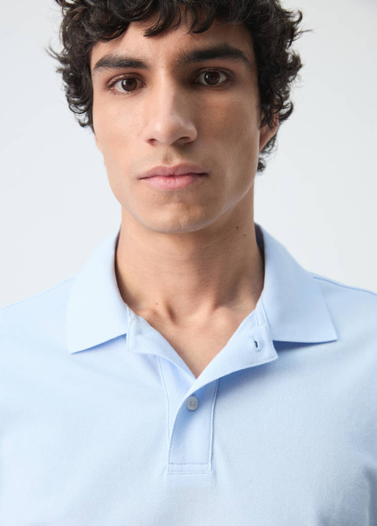Regular-fit cotton piqué polo shirt — Sky Blue