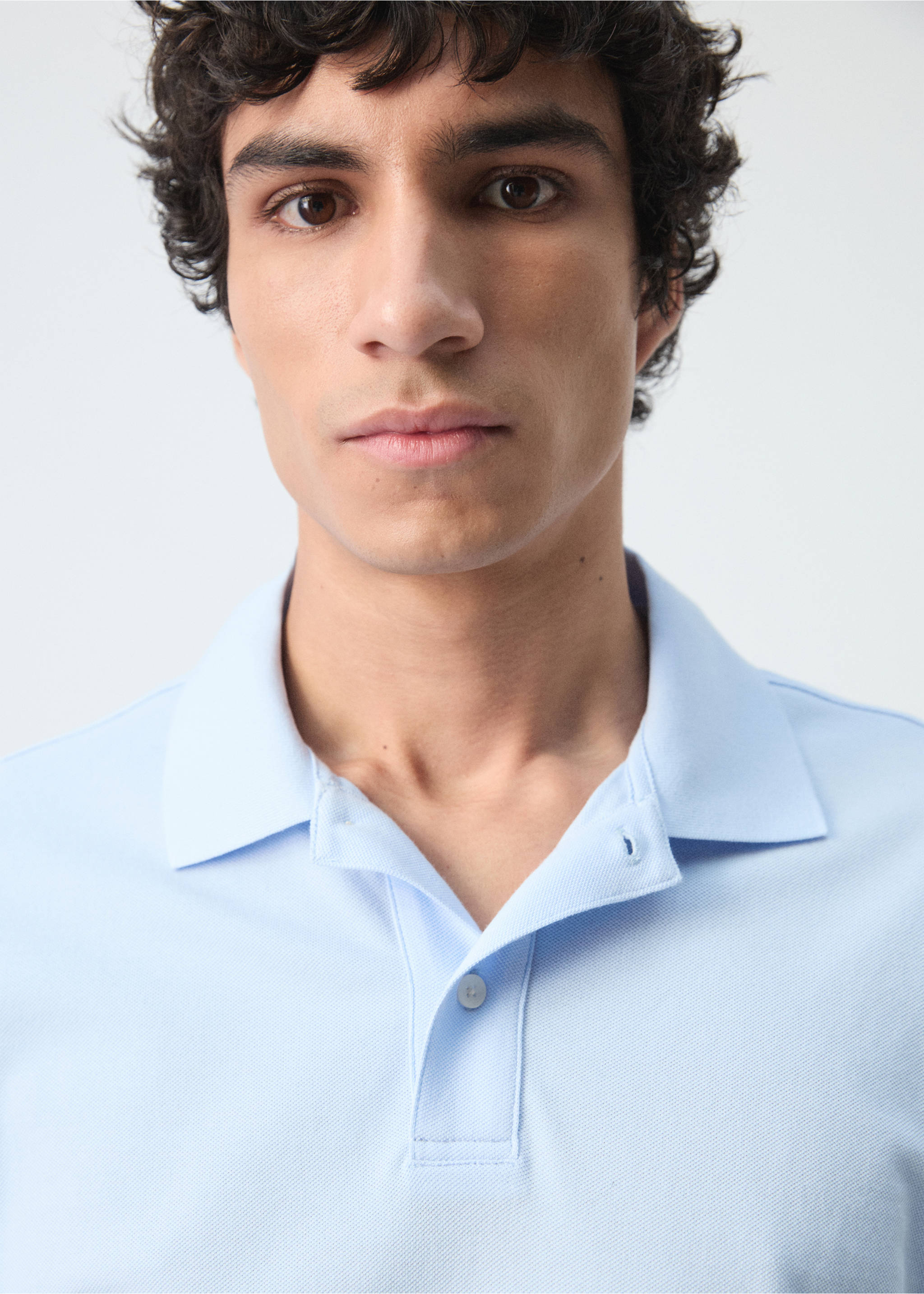 Regular-fit cotton piqué polo shirt - Details of the article 1, Sky Blue. Ref: 27024427-00.