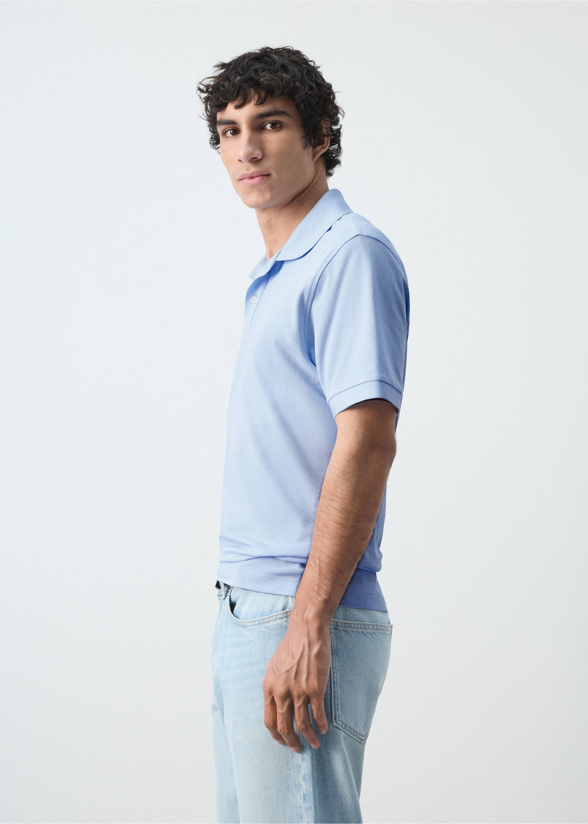 Regular-fit cotton piqué polo shirt - Details of the article 2, Sky Blue. Ref: 27024427-00.