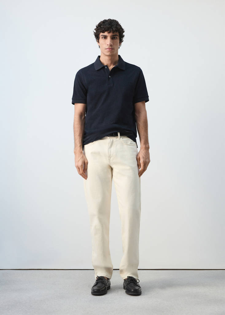 Regular-fit cotton piqué polo shirt — Navy