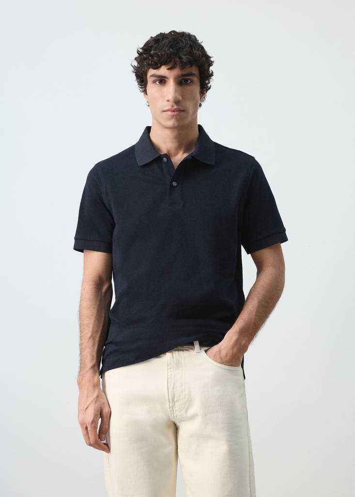 Regular-fit cotton piqué polo shirt — Navy