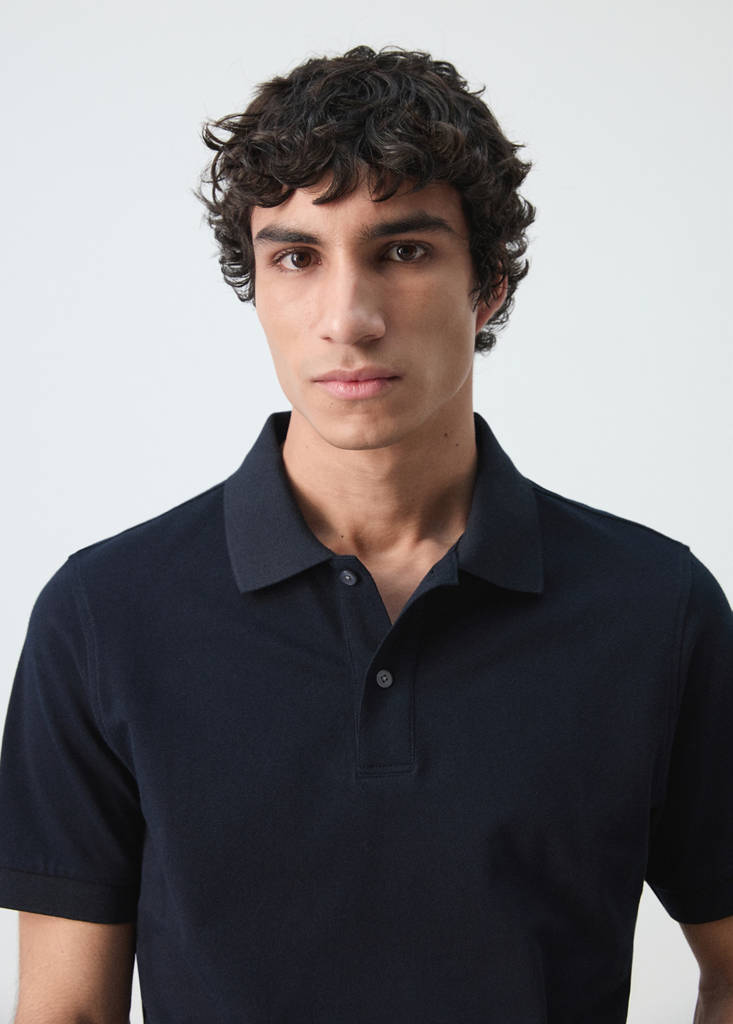 Regular-fit cotton piqué polo shirt — Navy