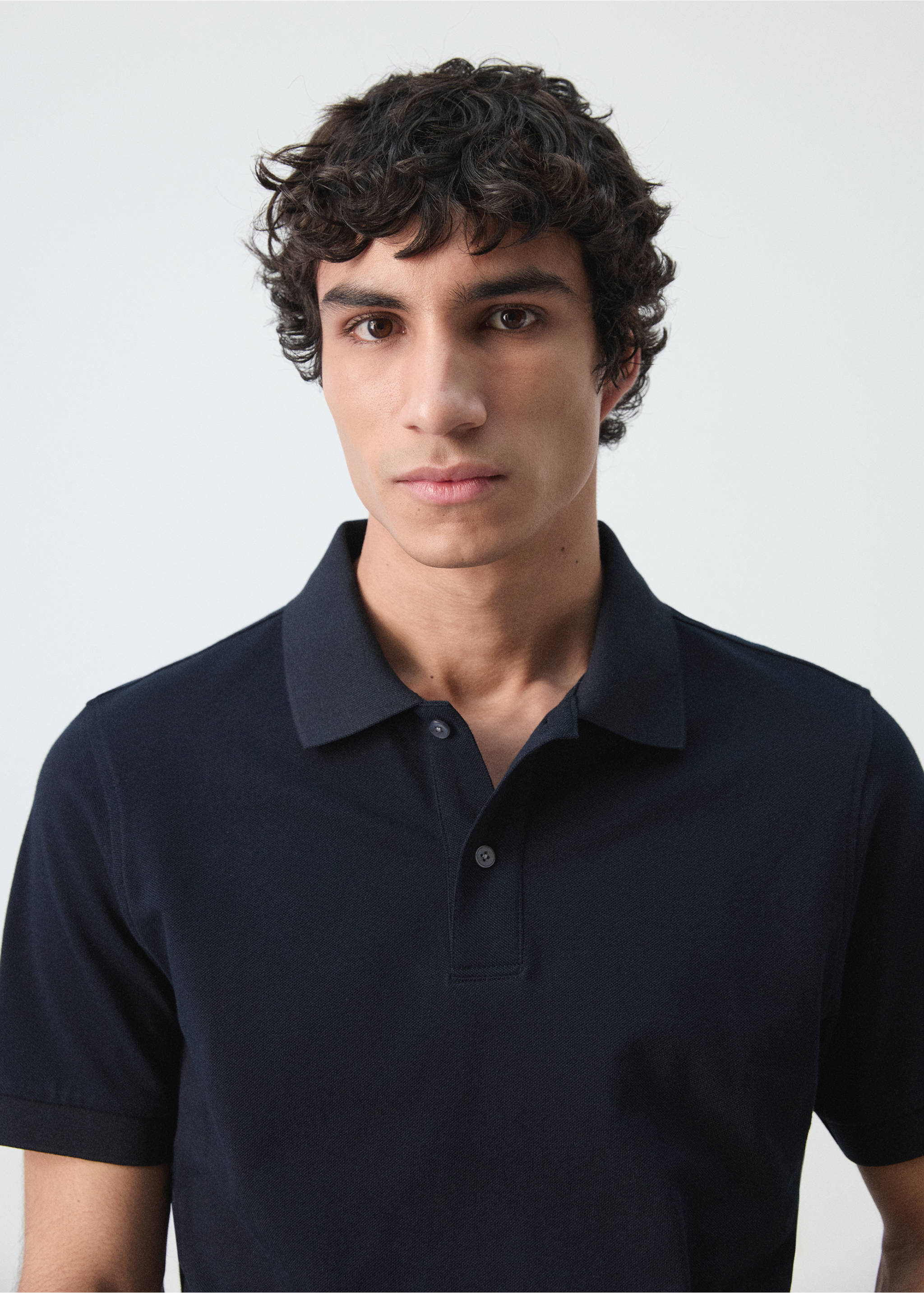 Regular-fit cotton piqué polo shirt - Details of the article 1, Navy. Ref: 27024427-00.