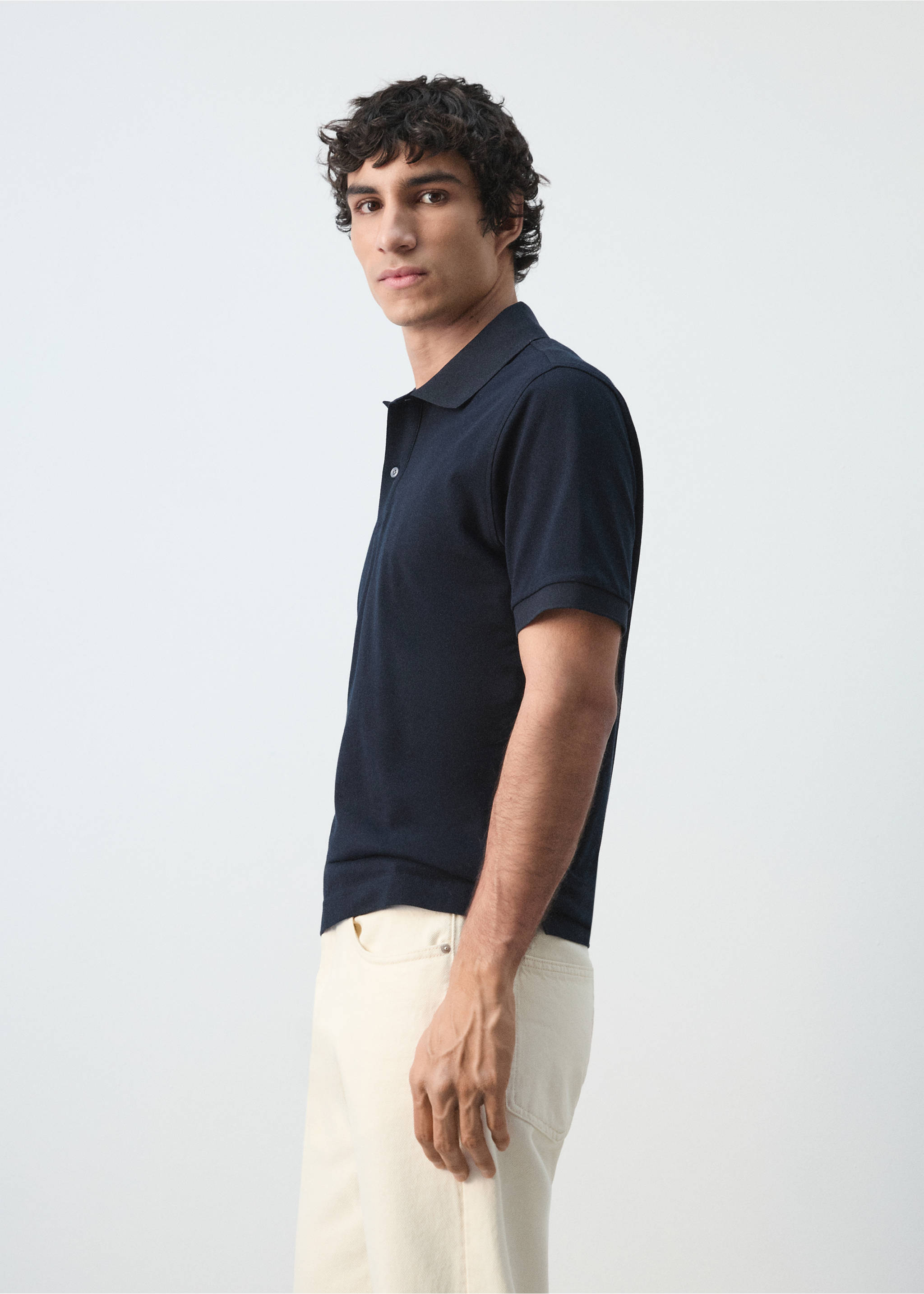 Regular-fit cotton piqué polo shirt - Details of the article 2, Navy. Ref: 27024427-00.