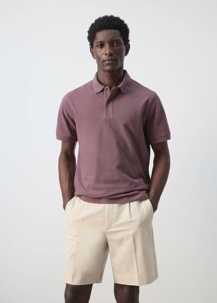 Regular-fit cotton piqué polo shirt — Plum