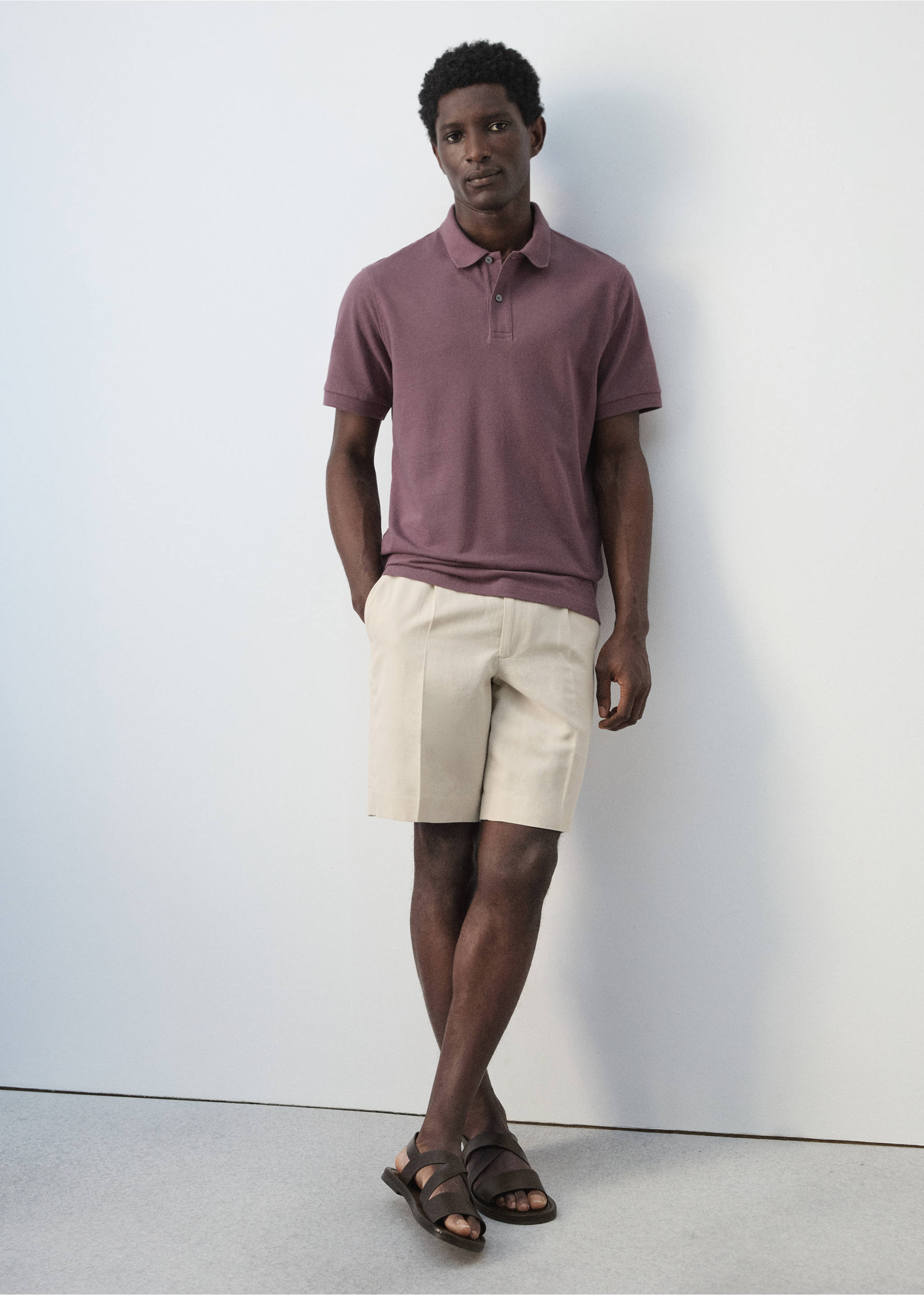 قميص بولو بقصة عادية من قطن بيكيه - تفاصيل المنتج 6, أرجواني. Ref: 27024427-00.